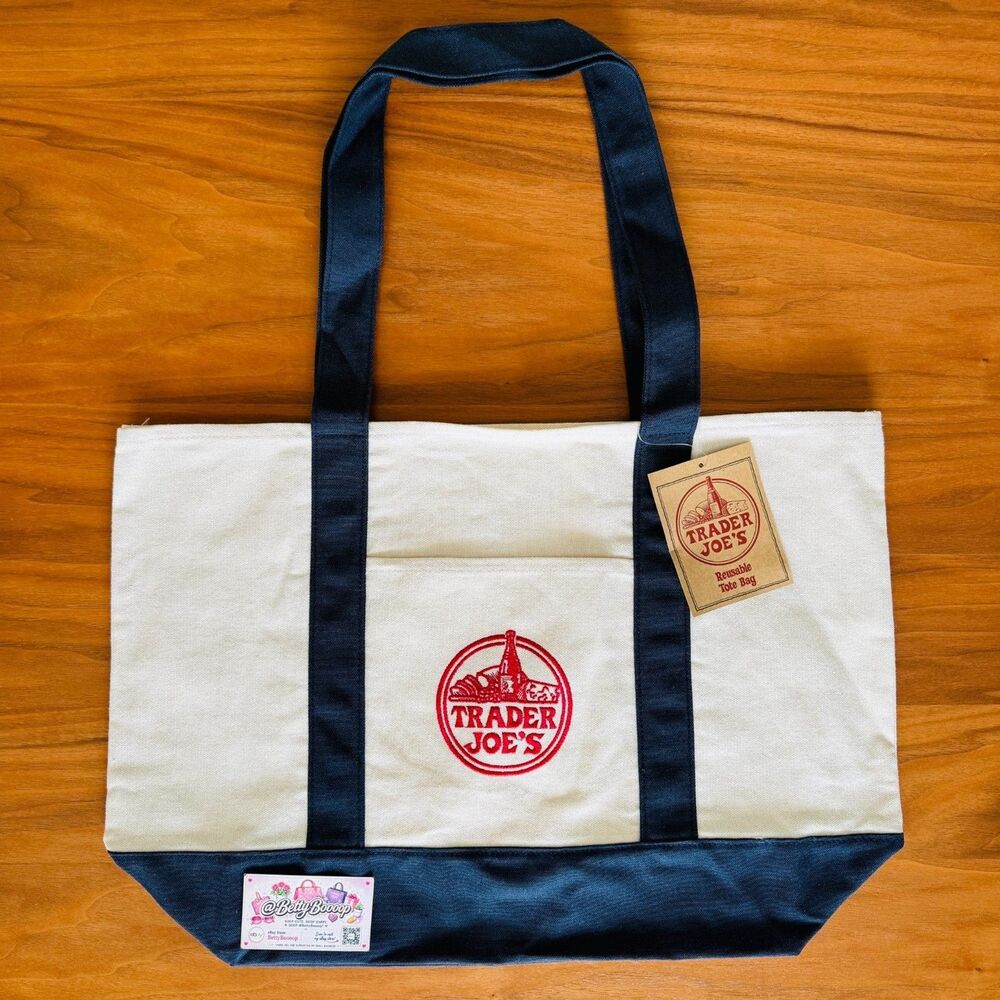 Trader Joe's Large NAVY Blue Canvas Tote Shopping Bag (New With Tag)